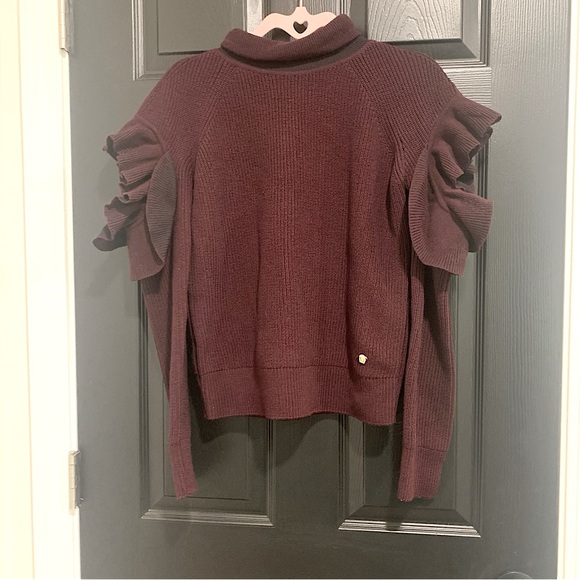 VersaceDeep Burgundy Cowl Neck Ruffle Shoulder Wool Blend SweaterSz M